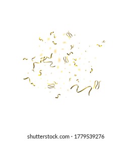 Holiday Serpentine. Gold Foil Streamers Ribbons. Confetti Star Falling on White Background. Party, Birthday Vector Template. Sparkle Serpentine. Celebration Elements. Bright Festive Tinsel Gold Color.