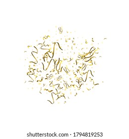 Holiday Serpentine. Gold Foil Streamers Ribbons. Confetti Star Falling on White Background. Party, Birthday Vector Template. Sparkle Serpentine. Celebration Elements. Bright Festive Tinsel Gold Color.