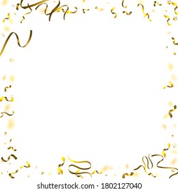 Holiday Serpentine. Gold Foil Streamers Ribbons. Confetti Star Falling on White Background. Party, Birthday Vector Template. Sparkle Serpentine. Celebration Elements. Bright Festive Tinsel Gold Color.