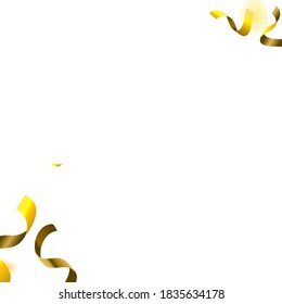 Holiday Serpentine. Gold Foil Streamers Ribbons. Confetti Star Falling on White Background. Party, Birthday Vector Template. Sparkle Serpentine. Celebration Elements. Bright Festive Tinsel Gold Color.