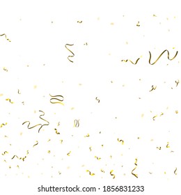 Holiday Serpentine. Gold Foil Streamers Ribbons. Confetti Star Falling on White Background. Party, Birthday Vector Template. Sparkle Serpentine. Celebration Elements. Bright Festive Tinsel Gold Color.