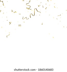 Holiday Serpentine. Gold Foil Streamers Ribbons. Confetti Star Falling on White Background. Party, Birthday Vector Template. Sparkle Serpentine. Celebration Elements. Bright Festive Tinsel Gold Color.