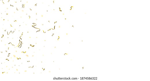 Holiday Serpentine. Gold Foil Streamers Ribbons. Confetti Star Falling on White Background. Party, Birthday Vector Template. Sparkle Serpentine. Celebration Elements. Bright Festive Tinsel Gold Color.