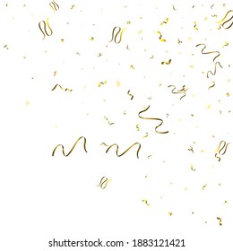 Holiday Serpentine. Gold Foil Streamers Ribbons. Confetti Star Falling on White Background. Party, Birthday Vector Template. Sparkle Serpentine. Celebration Elements. Bright Festive Tinsel Gold Color.