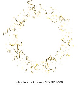 Holiday Serpentine. Gold Foil Streamers Ribbons. Confetti Star Falling on White Background. Party, Birthday Vector Template. Sparkle Serpentine. Celebration Elements. Bright Festive Tinsel Gold Color.