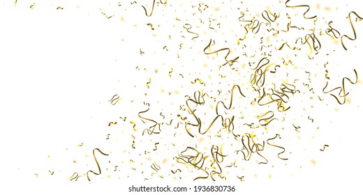 Holiday Serpentine. Gold Foil Streamers Ribbons. Confetti Star Falling on White Background. Party, Birthday Vector Template. Sparkle Serpentine. Celebration Elements. Bright Festive Tinsel Gold Color.