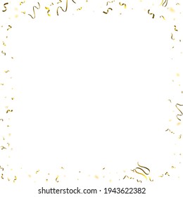 Holiday Serpentine. Gold Foil Streamers Ribbons. Confetti Star Falling on White Background. Party, Birthday Vector Template. Sparkle Serpentine. Celebration Elements. Bright Festive Tinsel Gold Color.