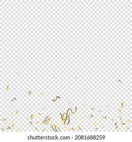 Holiday Serpentine. Gold Foil Streamers Ribbons. Confetti Star Falling on Transparent Background. Party, Birthday Vector Template. Sparkle Serpentine. Celebration Elements. Bright Gold Festive Tinsel.