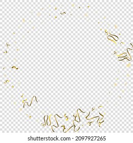 Holiday Serpentine. Gold Foil Streamers Ribbons. Confetti Star Falling on Transparent Background. Party, Birthday Vector Template. Sparkle Serpentine. Celebration Elements. Bright Gold Festive Tinsel.