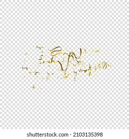 Holiday Serpentine. Gold Foil Streamers Ribbons. Confetti Star Falling on Transparent Background. Party, Birthday Vector Template. Sparkle Serpentine. Celebration Elements. Bright Gold Festive Tinsel.