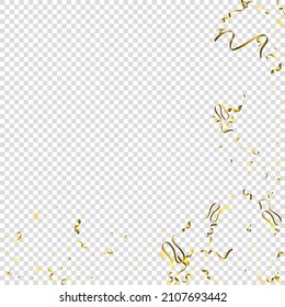 Holiday Serpentine. Gold Foil Streamers Ribbons. Confetti Star Falling on Transparent Background. Party, Birthday Vector Template. Sparkle Serpentine. Celebration Elements. Bright Gold Festive Tinsel.