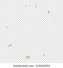 Holiday Serpentine. Gold Foil Streamers Ribbons. Confetti Star Falling on Transparent Background. Party, Birthday Vector Template. Sparkle Serpentine. Celebration Elements. Bright Gold Festive Tinsel.