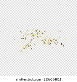 Holiday Serpentine. Gold Foil Streamers Ribbons. Confetti Star Falling on Transparent Background. Party, Birthday Vector Template. Sparkle Serpentine. Celebration Elements. Bright Gold Festive Tinsel.