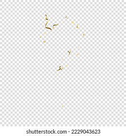 Holiday Serpentine. Gold Foil Streamers Ribbons. Confetti Star Falling on Transparent Background. Party, Birthday Vector Template. Sparkle Serpentine. Celebration Elements. Bright Gold Festive Tinsel.