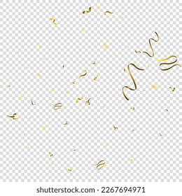 Holiday Serpentine. Gold Foil Streamers Ribbons. Confetti Star Falling on Transparent Background. Party, Birthday Vector Template. Sparkle Serpentine. Celebration Elements. Bright Gold Festive Tinsel.