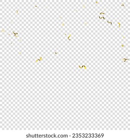 Holiday Serpentine. Gold Foil Streamers Ribbons. Confetti Star Falling on Transparent Background. Party, Birthday Vector Template. Sparkle Serpentine. Celebration Elements. Bright Gold Festive Tinsel.