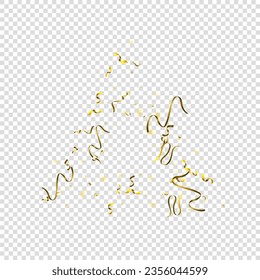 Holiday Serpentine. Gold Foil Streamers Ribbons. Confetti Star Falling on Transparent Background. Party, Birthday Vector Template. Sparkle Serpentine. Celebration Elements. Bright Gold Festive Tinsel.