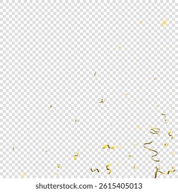 Holiday Serpentine. Gold Foil Streamers Ribbons. Confetti Star Falling on Transparent Background. Party, Birthday Vector Template. Sparkle Serpentine. Celebration Elements. Bright Gold Festive Tinsel.
