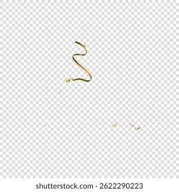 Holiday Serpentine. Gold Foil Streamers Ribbons. Confetti Star Falling on Transparent Background. Party, Birthday Vector Template. Sparkle Serpentine. Celebration Elements. Bright Gold Festive Tinsel.