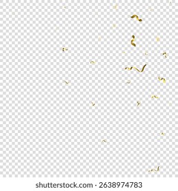 Holiday Serpentine. Gold Foil Streamers Ribbons. Confetti Star Falling on Transparent Background. Party, Birthday Vector Template. Sparkle Serpentine. Celebration Elements. Bright Gold Festive Tinsel.