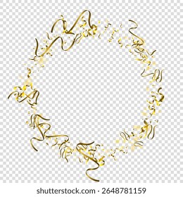 Holiday Serpentine. Gold Foil Streamers Ribbons. Confetti Star Falling on Transparent Background. Party, Birthday Vector Template. Sparkle Serpentine. Celebration Elements. Bright Gold Festive Tinsel.