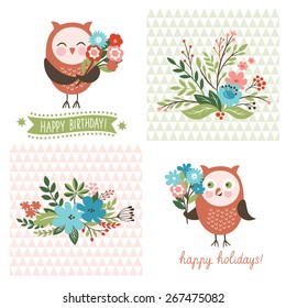 holiday set. birthday card design elements