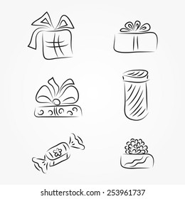 Holiday Set. Collection of vector sketch gifts boxes