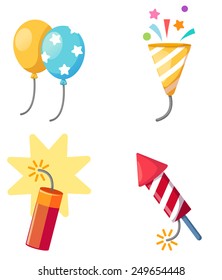 Holiday set firecracker,balloon,popper party isolated vector illustration