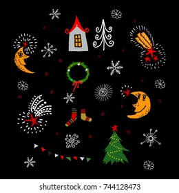 Holiday set hand drawn in vector.Different design elements for creating your own holiday concept.
