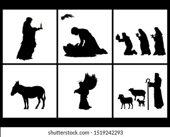 Holiday set silhouettes christmas christian Nativity. Vector illustration
