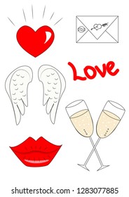 Holiday set. St. Valentines, wedding. Elements of love. 