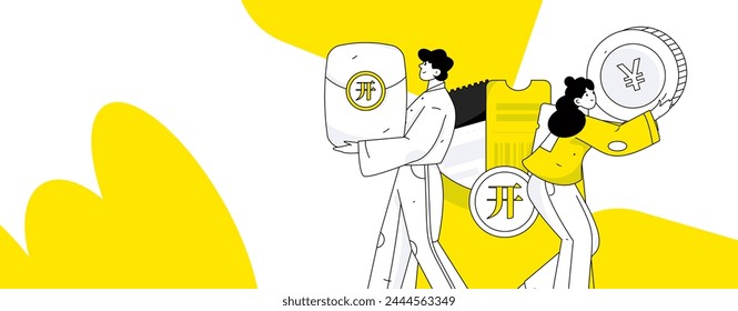 Holiday shopping people doing e-commerce online shopping flat vector concept operation hand drawn illustration
