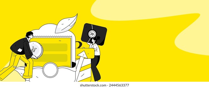 Holiday shopping people doing e-commerce online shopping flat vector concept operation hand drawn illustration
