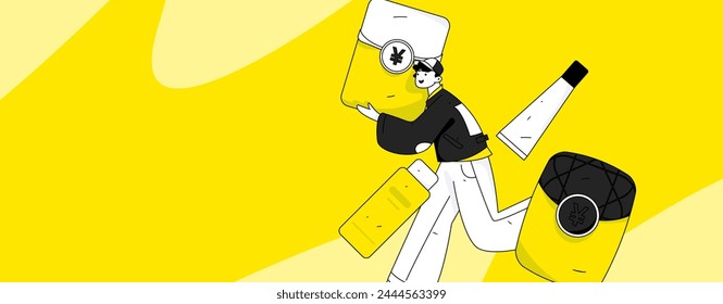 Holiday shopping people doing e-commerce online shopping flat vector concept operation hand drawn illustration

