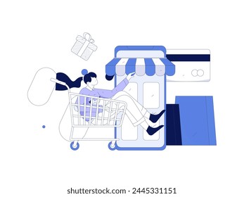 Holiday shopping people doing e-commerce online shopping flat vector concept operation hand drawn illustration

