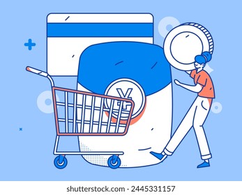 Holiday shopping people doing e-commerce online shopping flat vector concept operation hand drawn illustration

