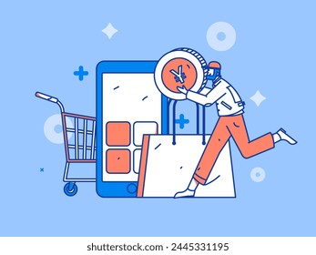 Holiday shopping people doing e-commerce online shopping flat vector concept operation hand drawn illustration

