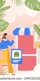 Holiday shopping people doing e-commerce online shopping flat vector concept operation hand drawn illustration

