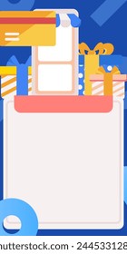 Holiday shopping people doing e-commerce online shopping flat vector concept operation hand drawn illustration

