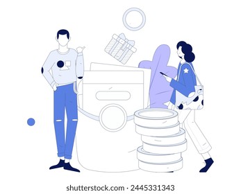 Holiday shopping people doing e-commerce online shopping flat vector concept operation hand drawn illustration
