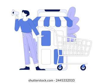 Holiday shopping people doing e-commerce online shopping flat vector concept operation hand drawn illustration
