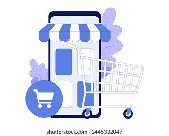 Holiday shopping people doing e-commerce online shopping flat vector concept operation hand drawn illustration
