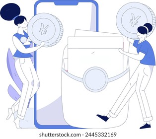 Holiday shopping people doing e-commerce online shopping flat vector concept operation hand drawn illustration
