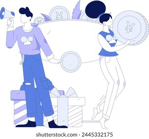 Holiday shopping people doing e-commerce online shopping flat vector concept operation hand drawn illustration
