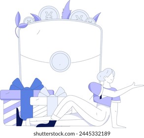 Holiday shopping people doing e-commerce online shopping flat vector concept operation hand drawn illustration
