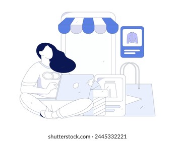 Holiday shopping people doing e-commerce online shopping flat vector concept operation hand drawn illustration
