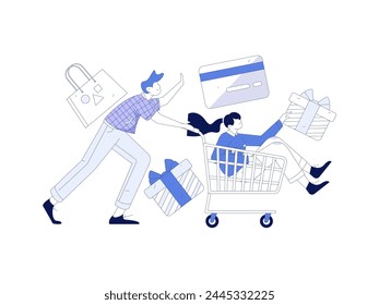 Holiday shopping people doing e-commerce online shopping flat vector concept operation hand drawn illustration
