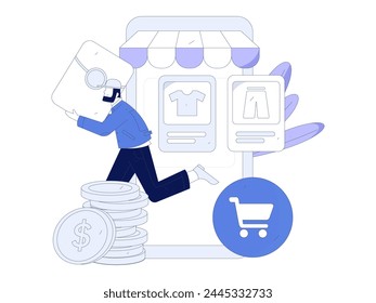 Holiday shopping people doing e-commerce online shopping flat vector concept operation hand drawn illustration
