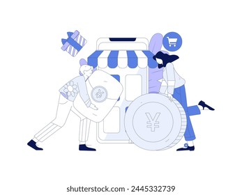 Holiday shopping people doing e-commerce online shopping flat vector concept operation hand drawn illustration
