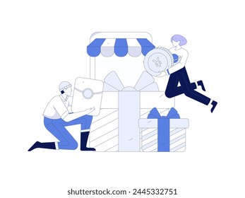 Holiday shopping people doing e-commerce online shopping flat vector concept operation hand drawn illustration
